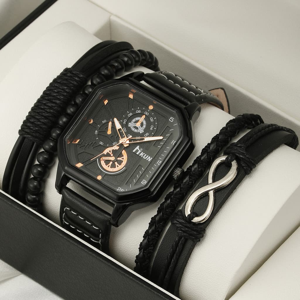 Relógio de Quartzo Masculino Casual Esportivo com Pulseira de Camada Dupla e Design Quadrado, Novo e Moderno