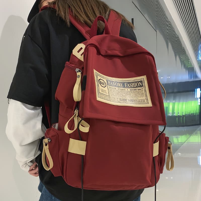 Mochila exclusiva de grande capacidade estilo Hong Kong, versão coreana feminina, estilo retrô, mochila para estudantes