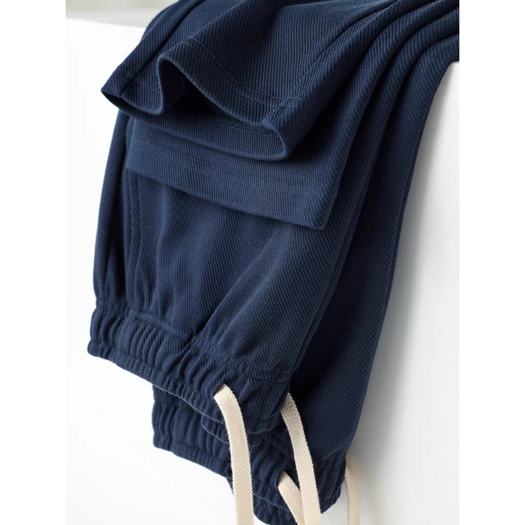 Combinação clássica!Azul marinho 300g sarja pesada solta Casual calça de moletom reta masculina primavera verão calças e