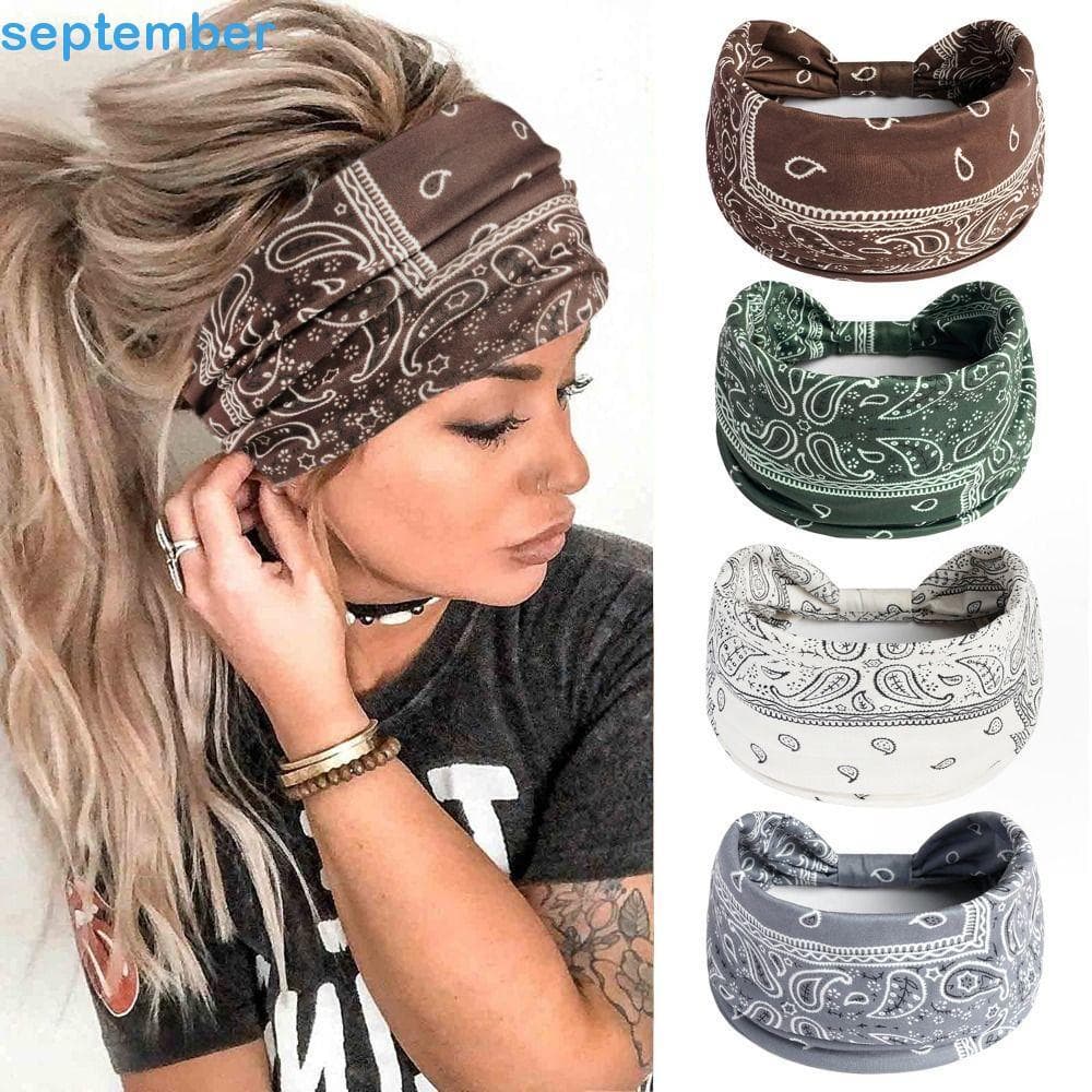 Setembrob Boho Nó Turbantes Headwrap , Caju Impressão Borda Larga Yoga Bandana , Encantador Esportes Sweatband