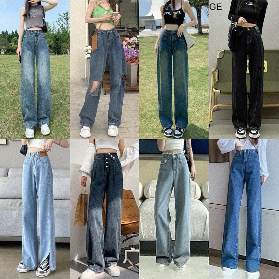 Senhoras calças de brim longas calças retas femininas versão coreana solta perna larga calças Jeans femininas cores dive