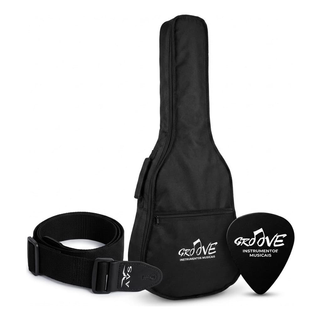 Kit Bag Violão Folk Simples + Correia Preta 5cm + Palheta Groove Acessórios