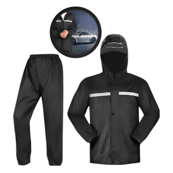 Capa De Chuva Motoqueiro Com Viseira Impermeável Reforçada Conjunto Calça Jaqueta