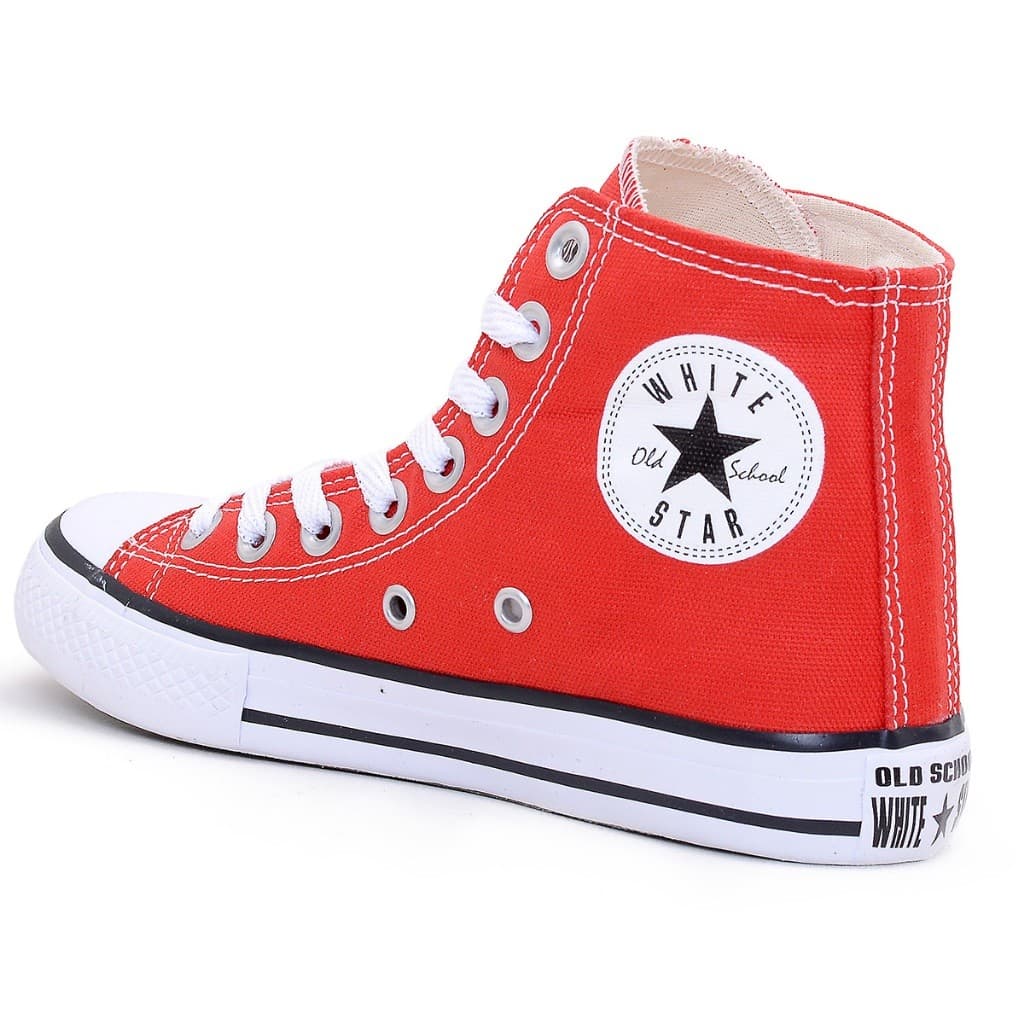 TENIS CANO ALTO VERMELHO WHITE STAR LONA TECIDO BOTINHA STAR MASCULINO E FEMININO