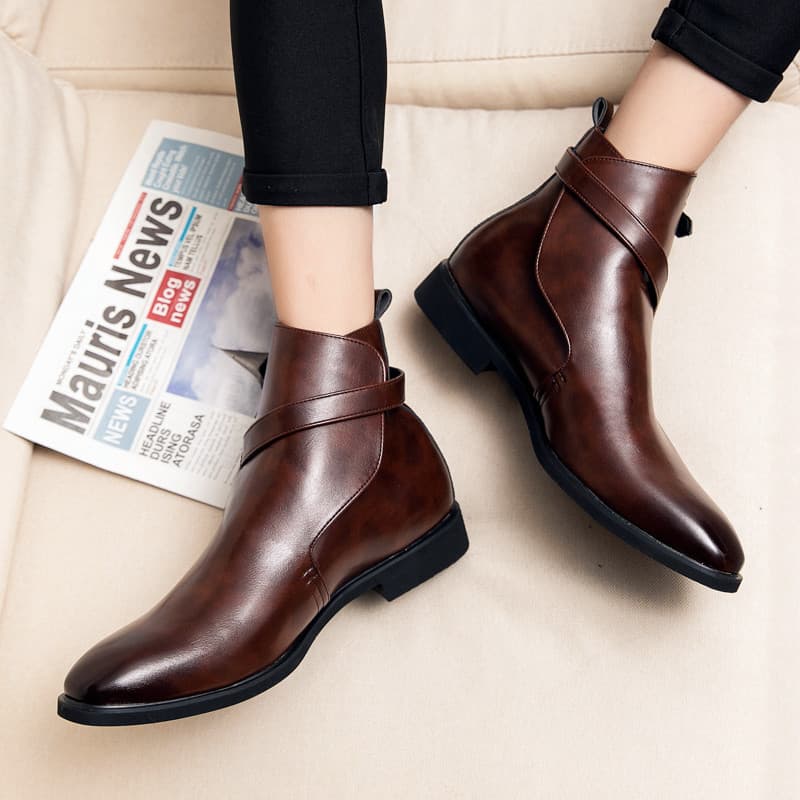 Primavera outono sapatos de couro de alta qualidade masculino dedo do pé apontado britânico Casual aumento interno 6cm8