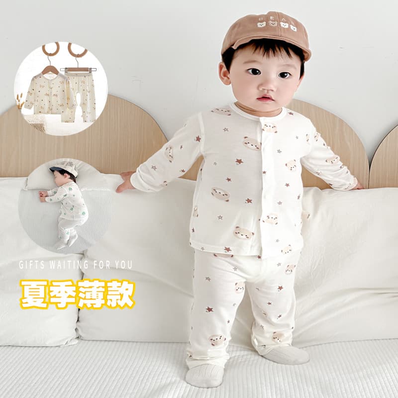 Pijama desossado infantil verão fino manga comprida Modal bebê dividido terno de duas peças roupas de ar condicionado pa