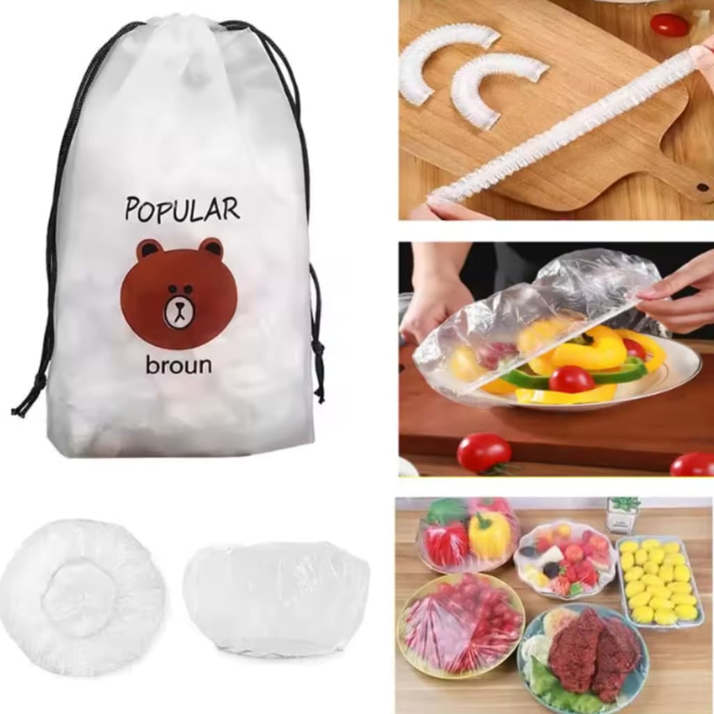 Kit 100 Capas Plásticas Para Alimentos Elásticas Tampa Prato Tigelas Cozinha Armazenamento