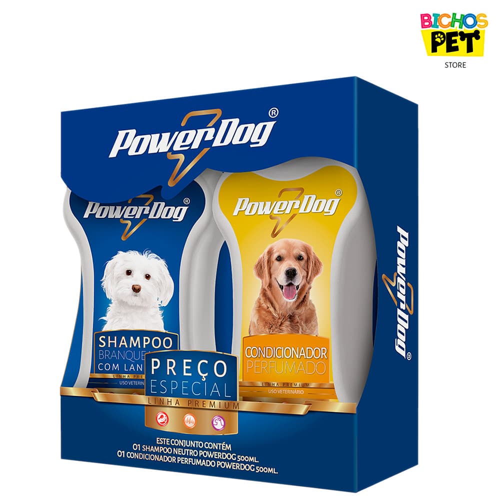 Kit Shampoo Branqueador Para Cachorro Condicionador Perfumado 500ml PowerDog