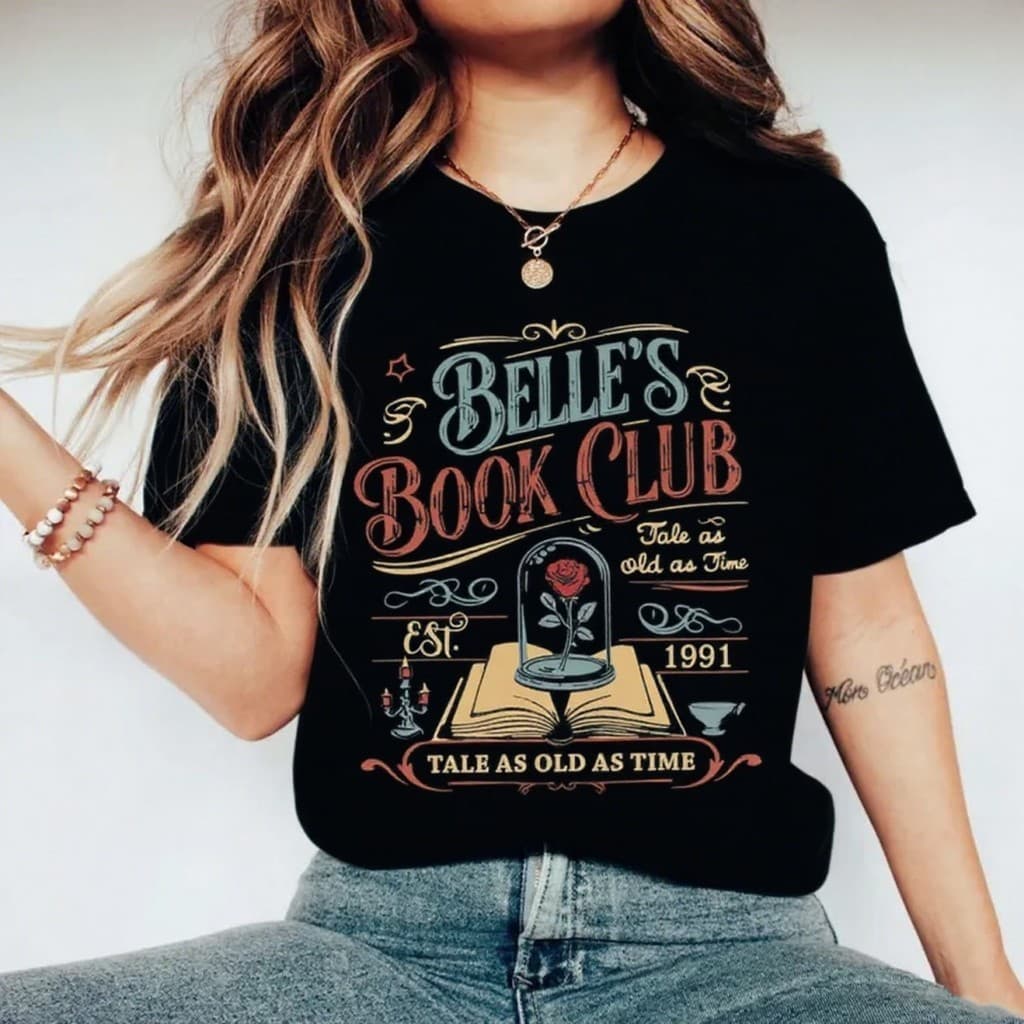 Camiseta Masculino Feminino Fofo Preto Camisa Disney Belle Book Club Algodão Premium