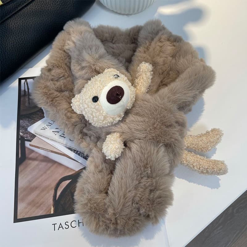 Infantil bonito estilo pai-filho urso peludo pescoço proteção cachecol inverno engrossado quente crianças pequeno cachec