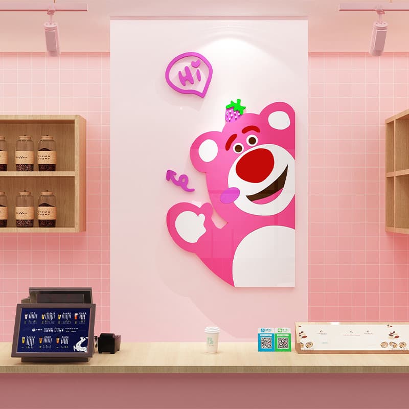 Influenciador leite loja de chá decoração de parede bolo cozimento sobremesa sorveteria decoração de parede morango urso