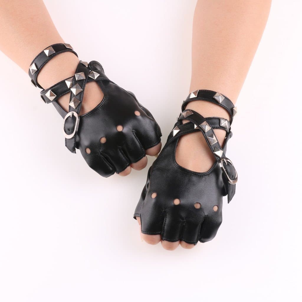 Novas luvas de couro para dança, luvas femininas de couro estilo punk para primavera/verão, ideais para apresentações em