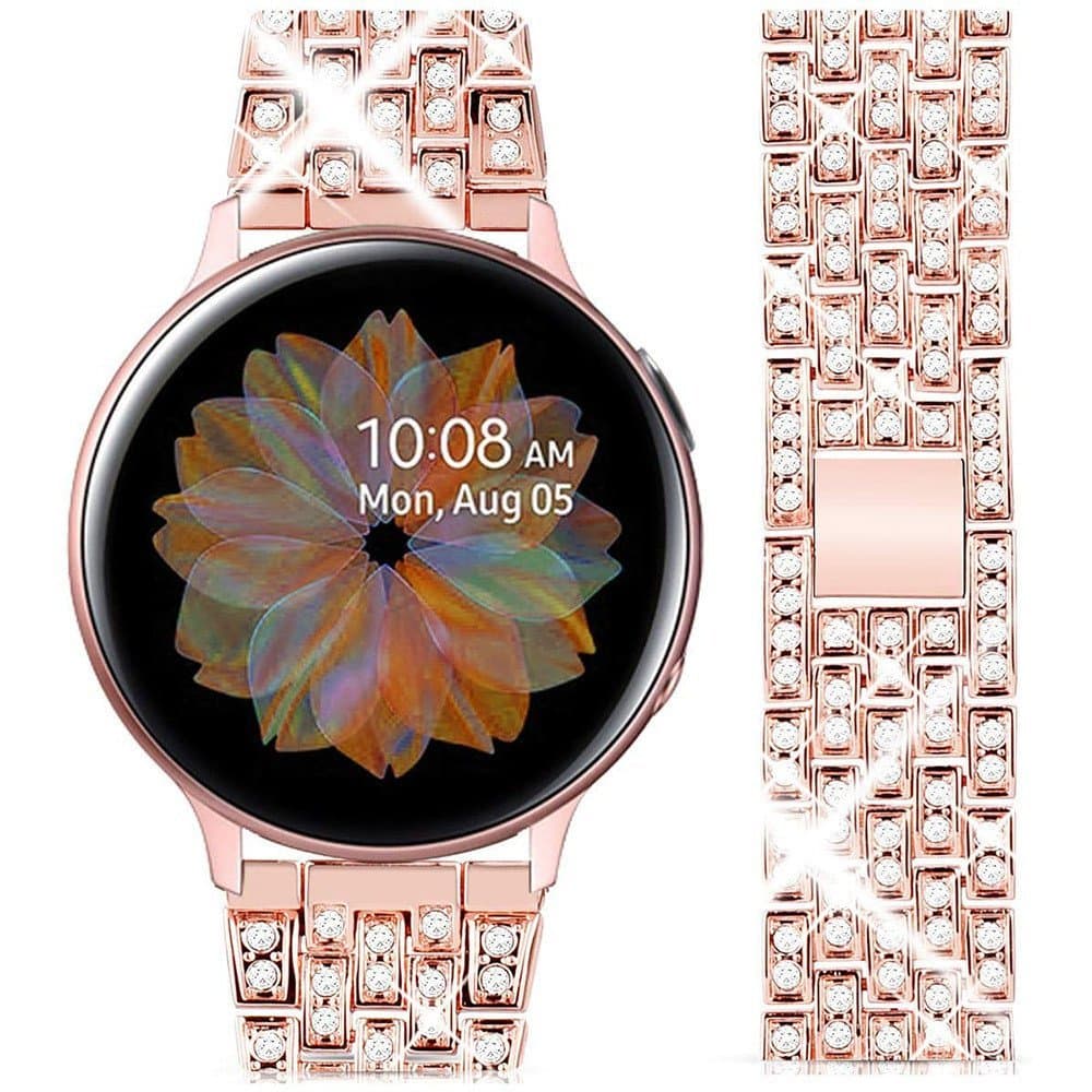 Compatível com Samsung Galaxy Watch 4 Classic e pulseira de metal com cinco contas incrustadas de diamantes Active 2 par