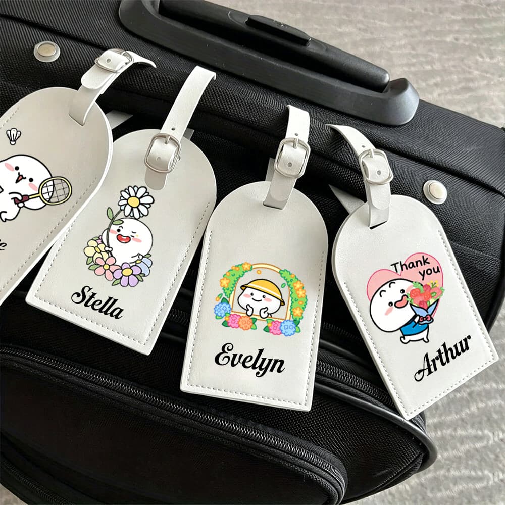 Etiqueta De Bagagem Personalizada Gratuita Cute Quby Cartoon Nome Personalizado Bolsa De Mala De Viagem De Couro PU
