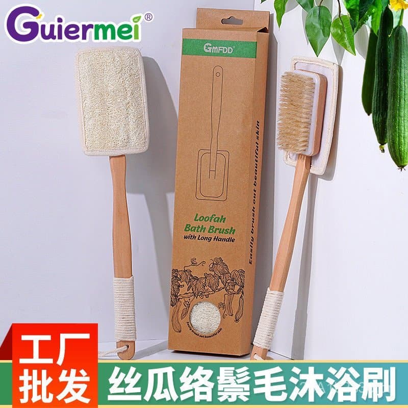 Escova de banho de bucha, escova de chuveiro de cerdas de porco com cabo longo, toalha de banho, produtos de limpeza par