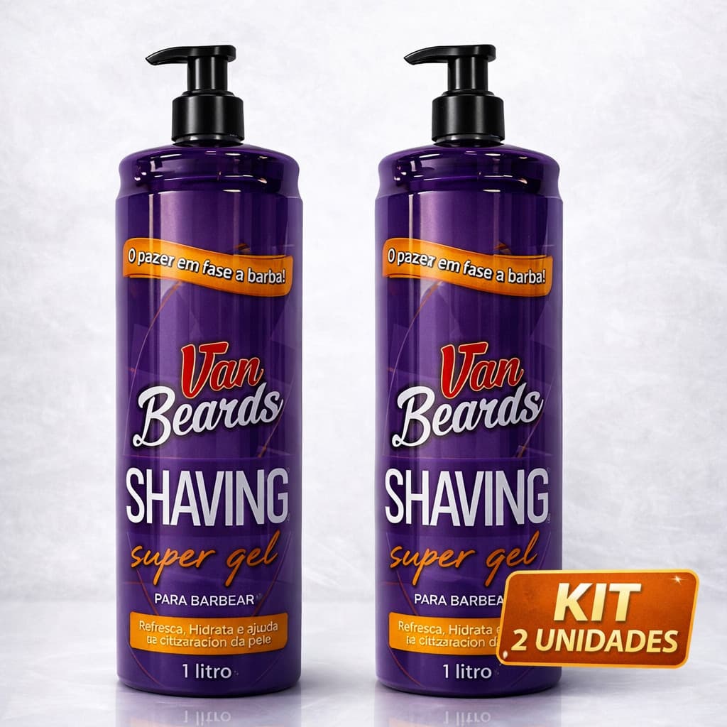 KIT 2 Shaving Gel Profissional Van Beards 1 Litro | Alto Rendimento Barbearia