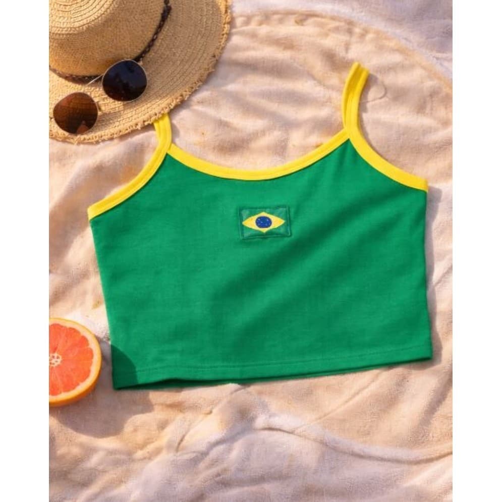 Cropped Brasil Feminino Regata Bandeira na Frente