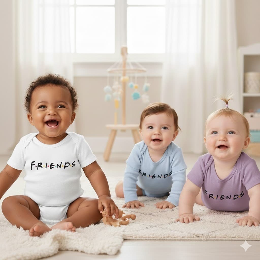 Body Bebê Friends Infantil Unissex Algodão Macio Confortável Manga Curta
