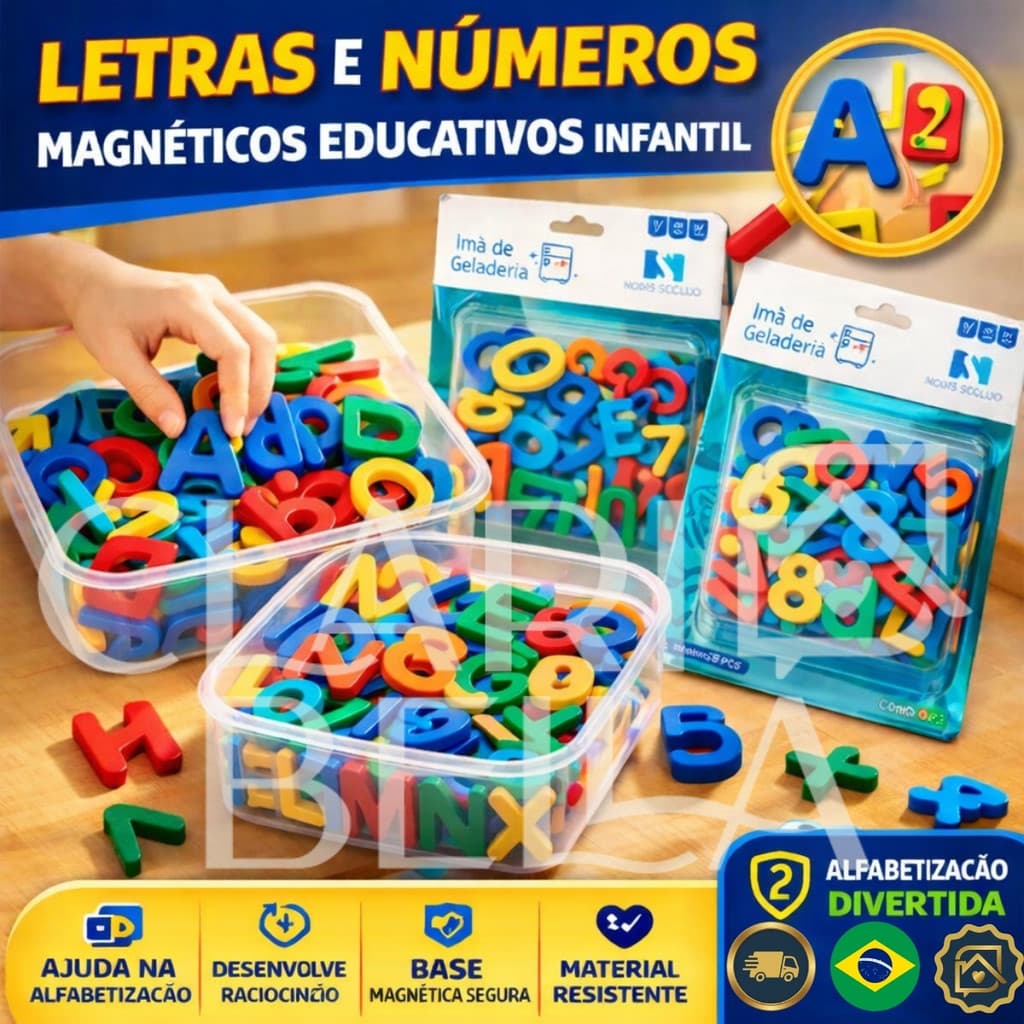 Letras e Números Magnéticos Educativo Infantil Alfabeto Imã Geladeira Aprendizado - 26peças ou 78 Peças
