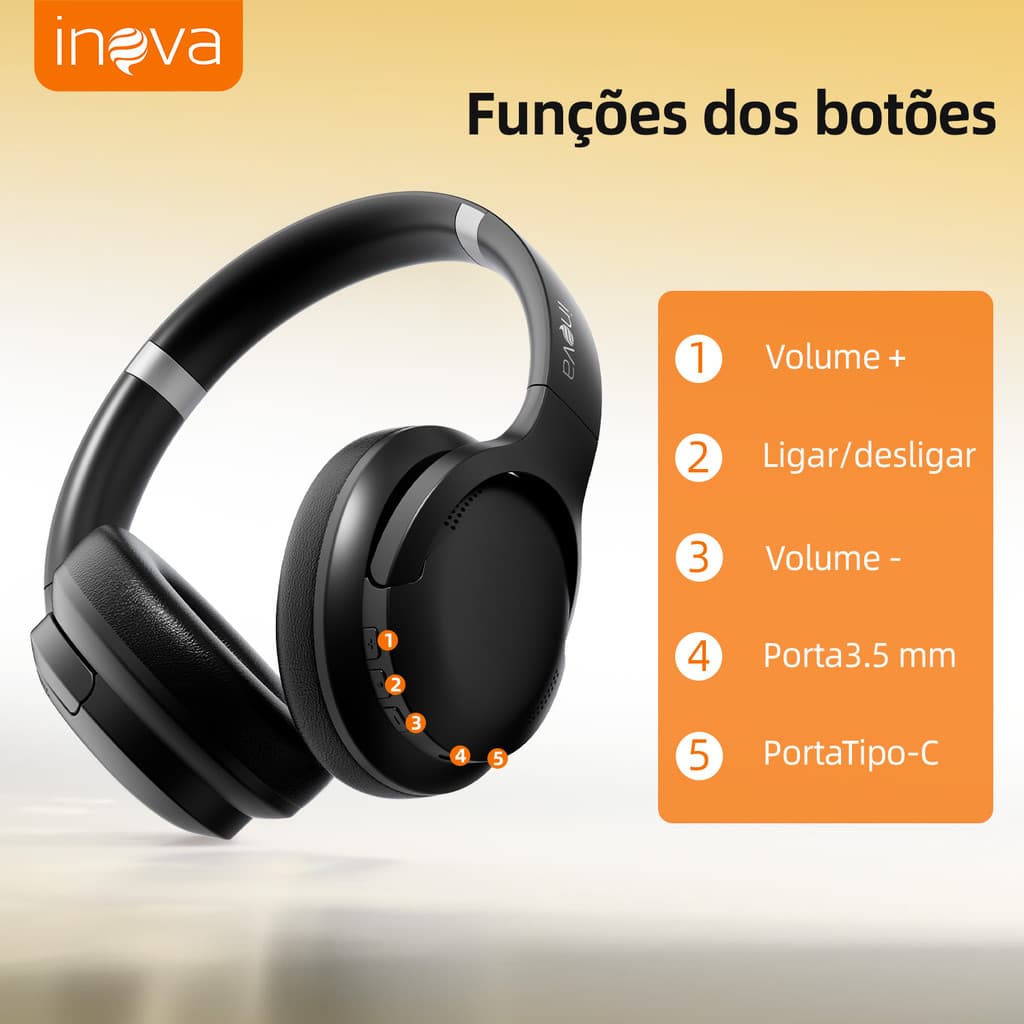INOVA  Original sem fio anti-ruído fone de ouvido bluetooth efeito de som de alta fidelidade
