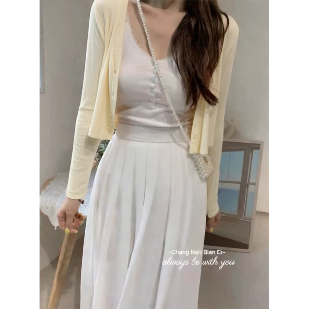 Suave curto cardigan feminino fino com decote em V solto malha cardigan manga oito quartos protetor solar camisa fada ar