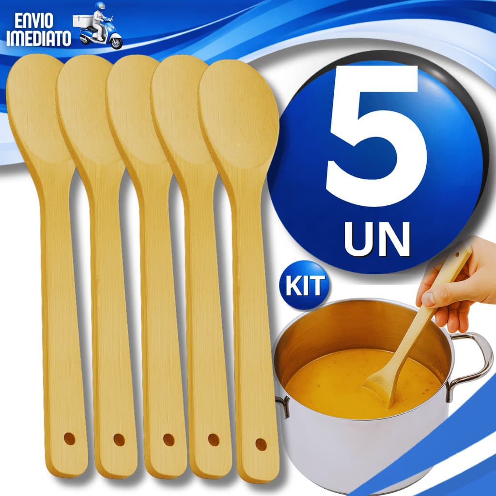 Jogo Colheres De Bambu Cozinhar Madeira Bamboo 30cm Para Servir Cozinha Gourmet Buffet Utensílios