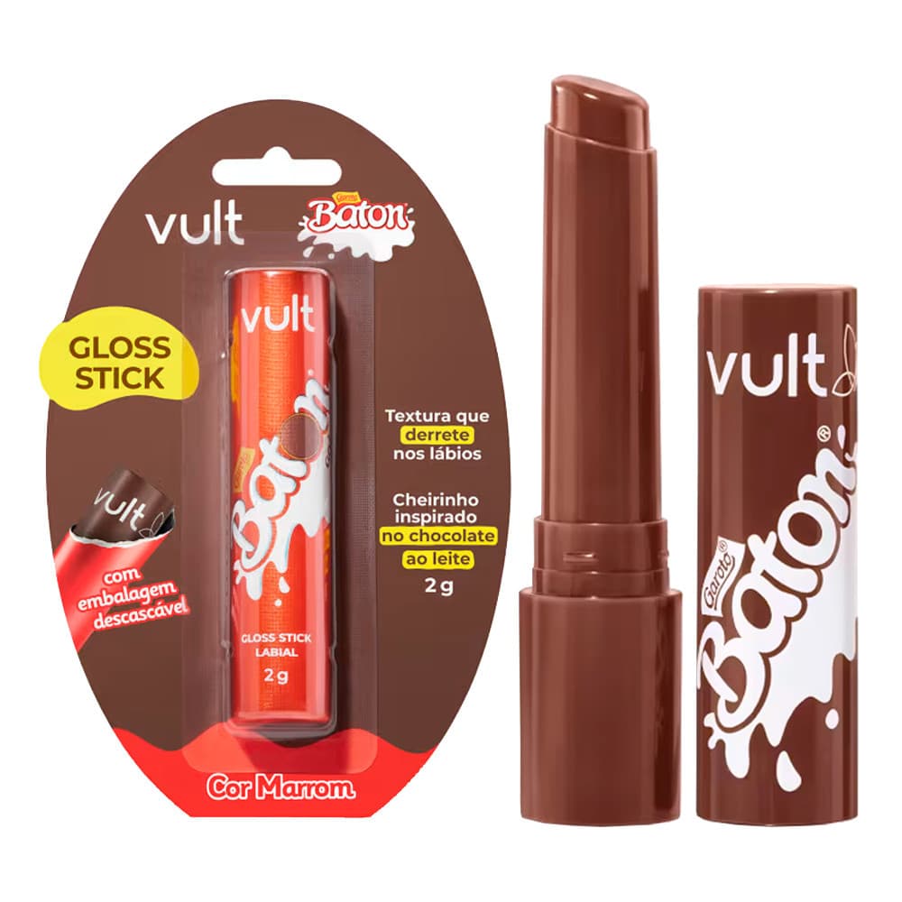 Gloss Stick Baton Labial Marrom Sabor Chocolate ao Leite Collab Vult 2g