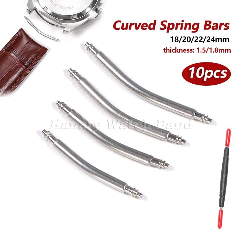 Barras De Mola Curvadas Da Faixa Do Relógio De 18mm 20mm 22mm 24mm ​ Pinos De Aço Inoxidável 1.5mm 1.8mm De Espessura Pu
