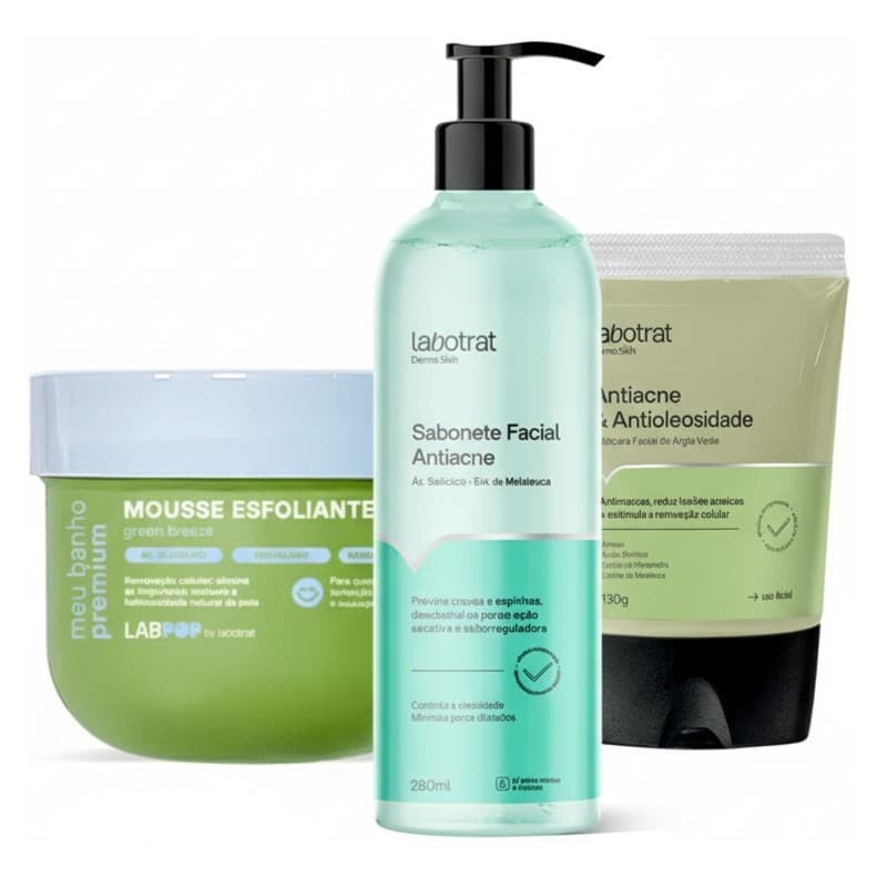Kit Mousse Esfoliante + Sabonete Facial + Máscara Argila