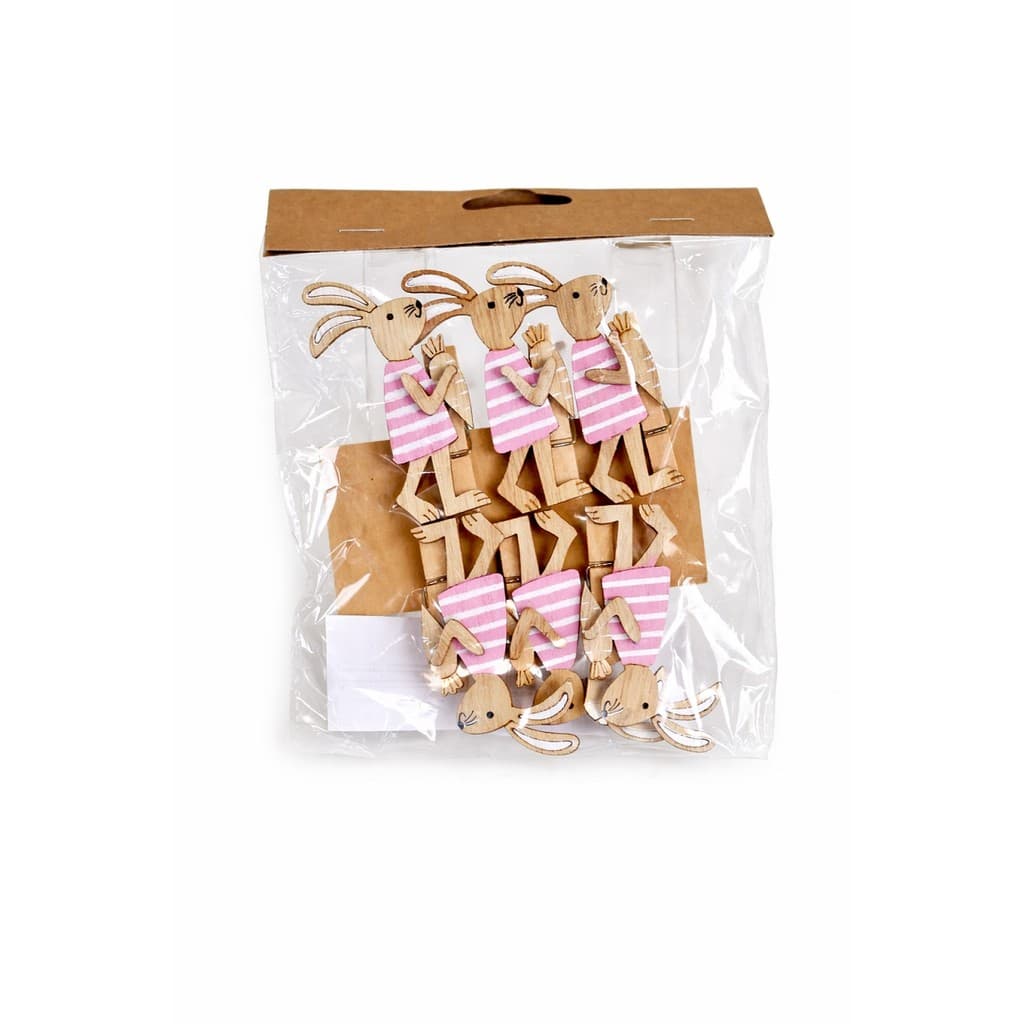 Grampo Coelho Madeira Rosa – Jogo com 6 Pcs – 7cm – Tokdacasa