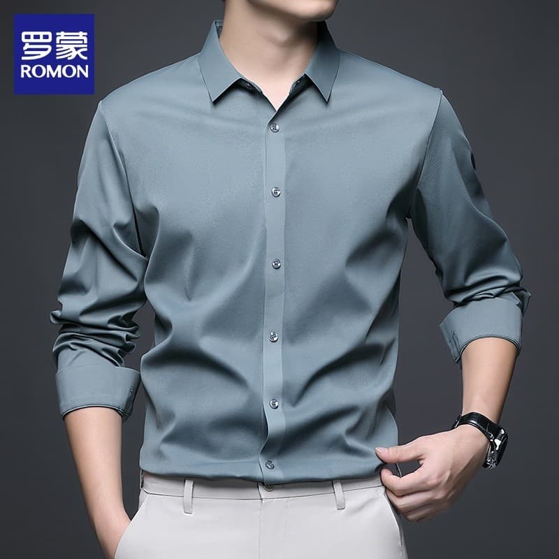 Lomon camisa de manga comprida masculina primavera novo estilo Drape sentimento não-ferro high-end negócios mercerizado