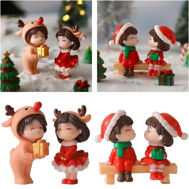 Estatuetas De Casal De Natal Fofas/Mini Boneco De Neve De Papai Noel Boneca De Paisagem Em Miniatura/Carro Casa Desktop