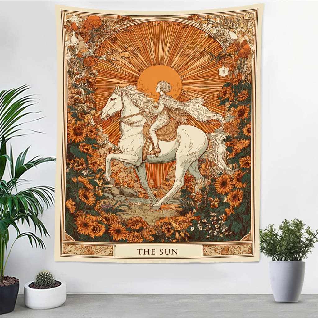 Tapeçaria de Cartas de Tarô Sol Estrelas Lua Versão Vertical Decoração de Casa Pano Pendurado **-&