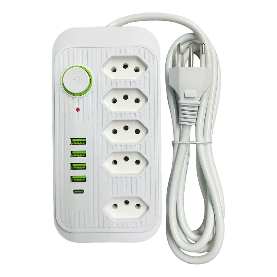 Filtro de Linha com 5 Tomadas Extensão Elétrica Universal 4 USB E Usb C
