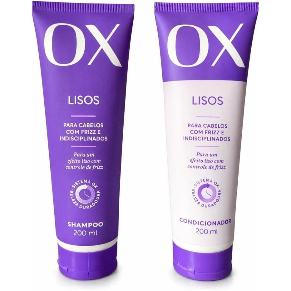Kit Shampoo e Condicionador OX Lisos, Para Cabelos com Frizz Efeito Liso Com Controle de Frizz 200ml