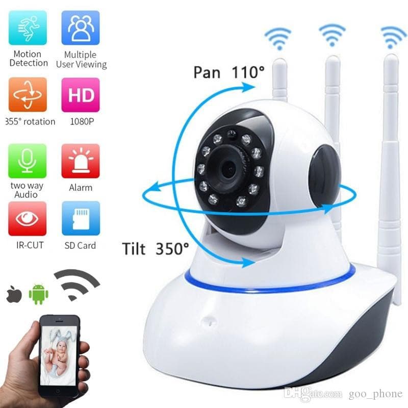 Câmera IP Robô 3 Antenas Wifi Visão Noturna Full HD 360o Microfone Áudio Monitor Do Bebê Sem Fio App Yosee