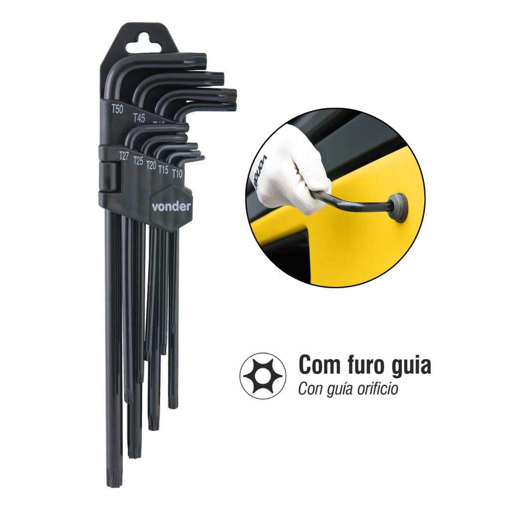 Jogo de chaves Torx Hexalobular Longas T10 a T50 9pçs VONDER