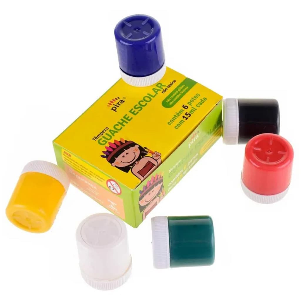 Tinta Guache Escolar cx c/ 6 potes de 15ml cada – Pira