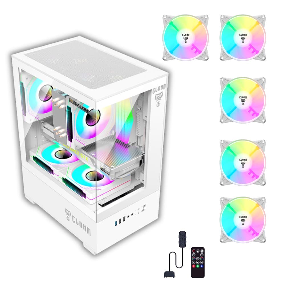 Gabinete Gamer Snow Megalon 5 Fans Brancas ARGB + Controladora Clanm