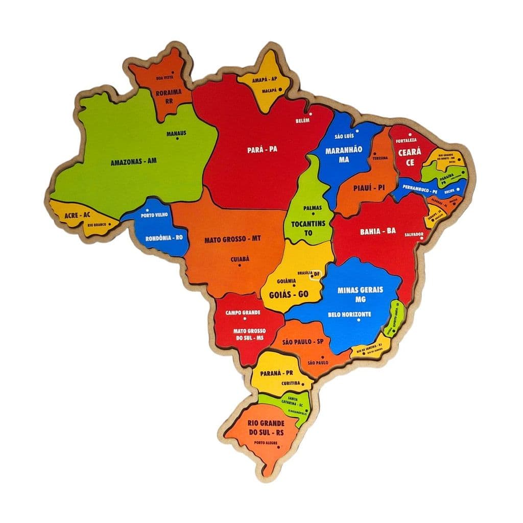 Quebra-cabeça Infantil Mapa Grande Regiões, Estados e Capitais Brinquedo Educativo - Maninho