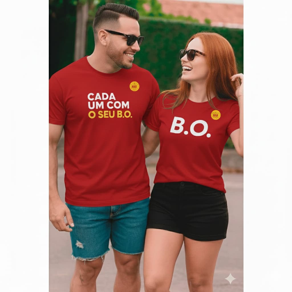 Kit Casal Carnaval Engraçado camiseta "Cada Um Com Seu B.O" | Envio Rápido