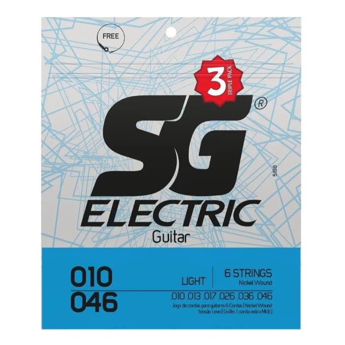 Kit 3 Encordoamentos para Guitarra 010 SG Strings Níquel Elétrica