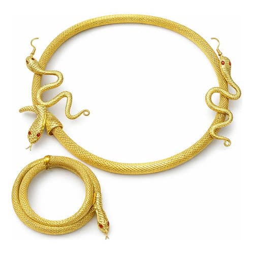 Colar Brinco Pulseira Serpente Artigos Festas Fantasia Dourado