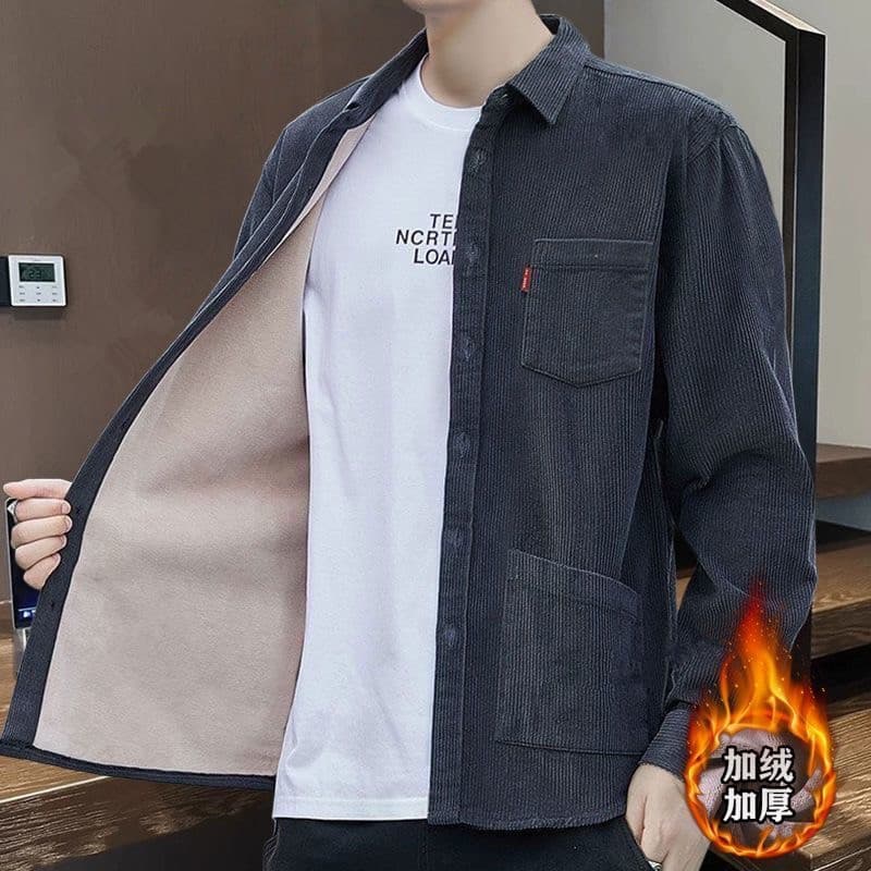 Outono inverno forro de lã engrossado camisa de veludo Multi-bolso macacão jaqueta de manga comprida Casual quente magro