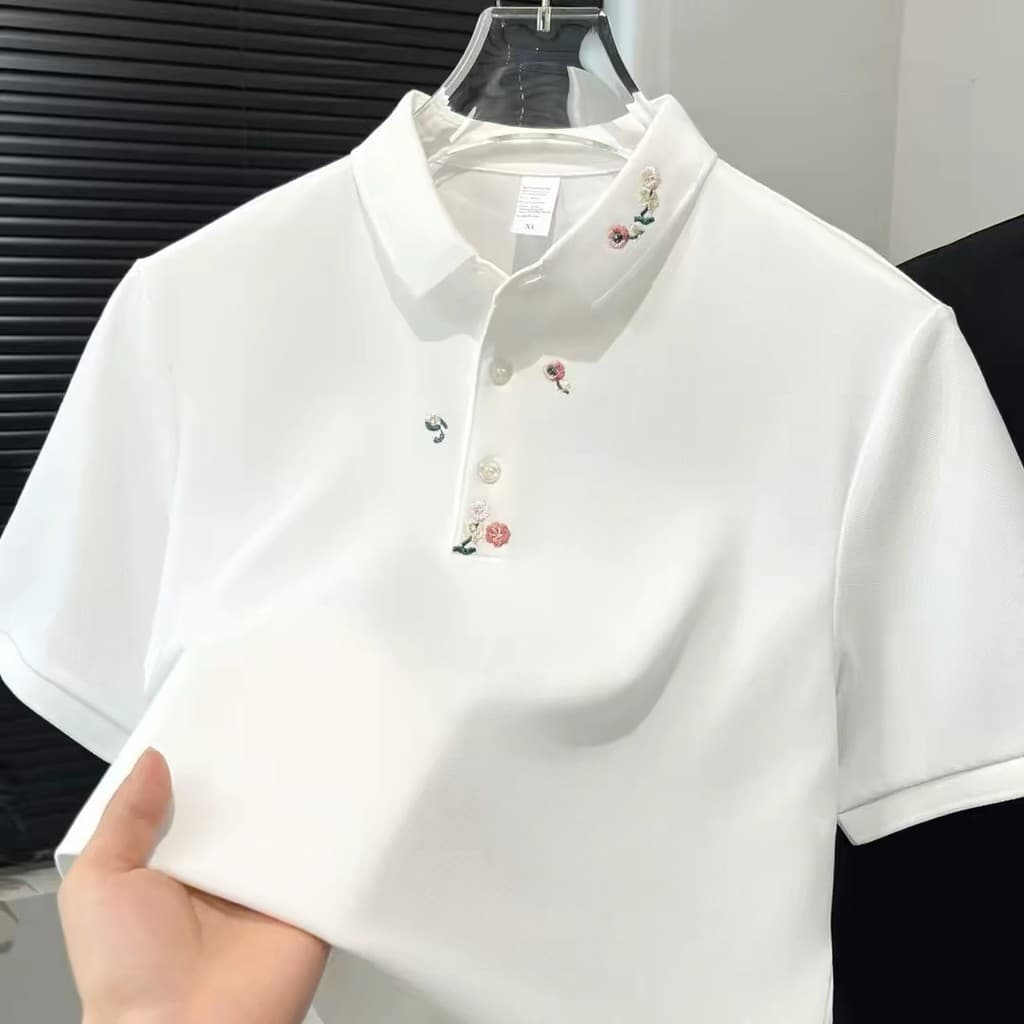 Camisa POLO de verão masculina de manga curta camiseta magro-ajuste versão coreana comércio exterior Paul camisa bordada