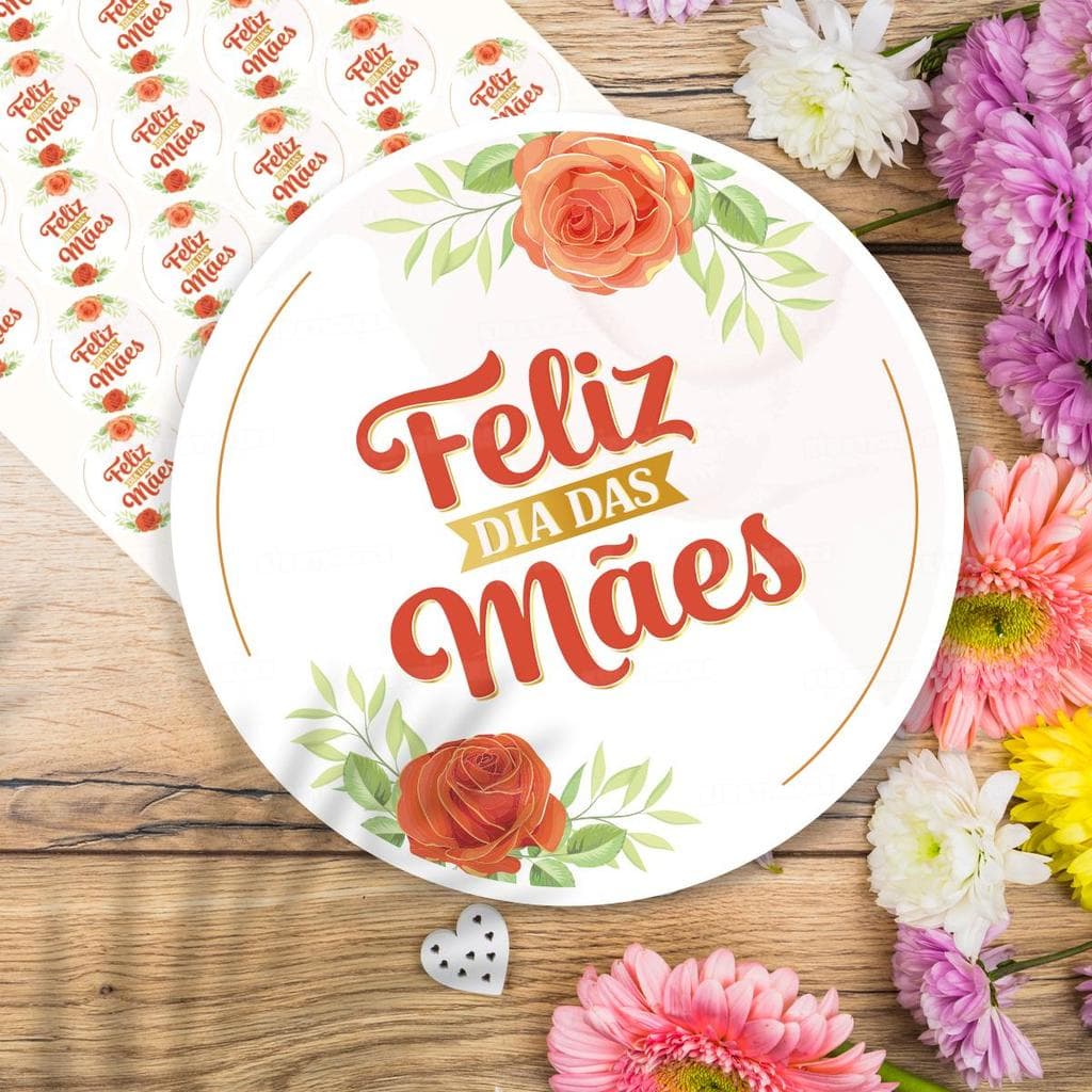 Etiqueta Adesiva Feliz Dia das Mães com Frase Especial Delicada e Design Elegante - 100 UN