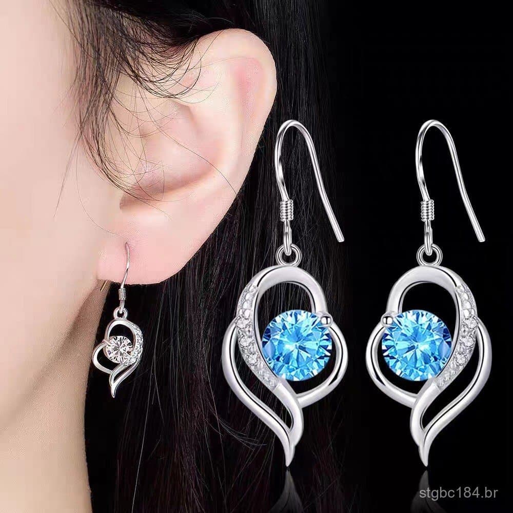 Brincos de prata 925 para mulheres, estilo longo, elegantes, novos brincos coreanos em formato de coração, estilo INS, b