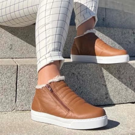 Bota Feminina de Pelo e Lã Forrada para o Inverno Frio Inverno