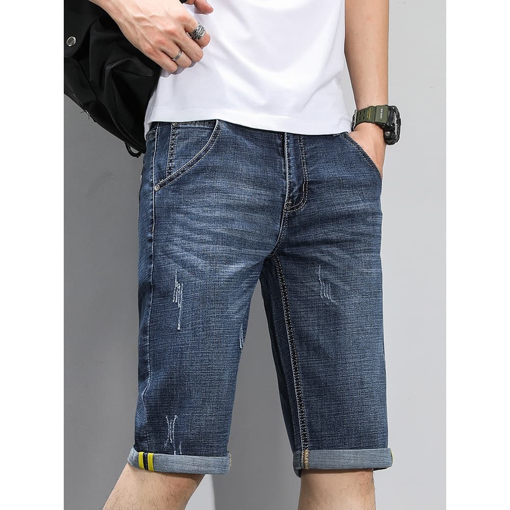 Shorts jeans masculino reto solto verão estilo fino na moda calças de cinco pontos 2026 novo estilo estiramento Casual c