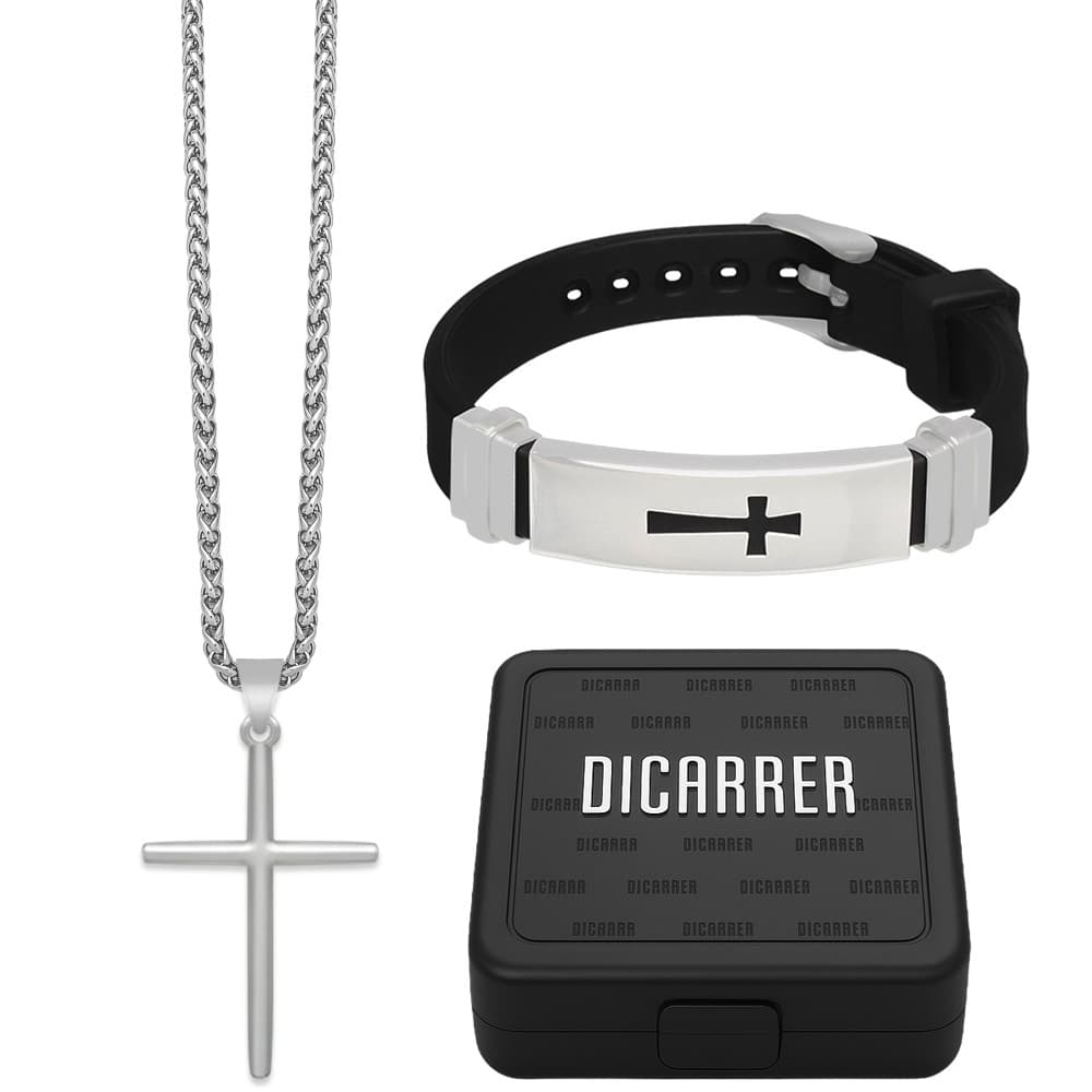 Corrente Cordão Cruz Palito Aço Inox Prata RF-79 Bracelete